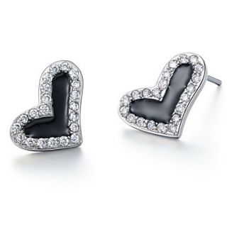 Sweet Silver Plated Silver With Cubic Zirconia Stoving Varnish Heart Womens Earring