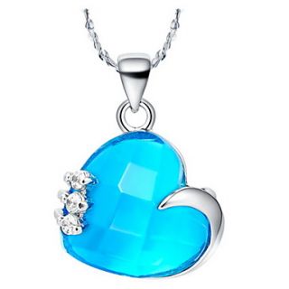 Graceful Heart Shape Womens Slivery Alloy Necklace With Gemstone(1 Pc)(Purple,Blue)