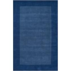 Hand crafted Blue Tone on tone Bordered Wool Rug (8 X 11)