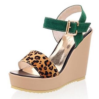 Faux Leather/Suede Womens Wedge Heel Platform Sling Back Sandals With Animal Print Shoes(More Colors)