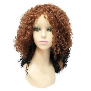 Capless Heat resistant Fiber Medium Length Mixed Color Afro Curly Synthetic Hair Wig For Black Women
