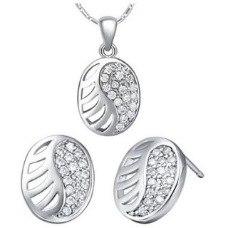 European Silver Plated Silver With Cubic Zirconia Irregula Pierced Oval Womens Jewelry Set(Including Necklace,Earrings)