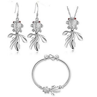 Cute Silver Plated Silver With Cubic Zirconia Goldfish Womens Jewelry Set(Including Necklace,Earrings,Bracelet)