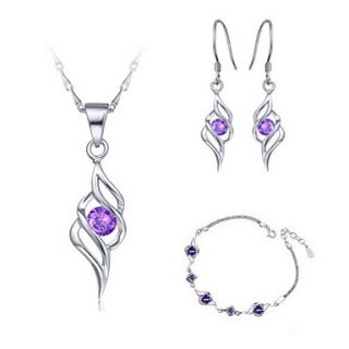 European Silver Plated Silver With Cubic Zirconia Irregular Pierced Womens Jewelry Set(Including Necklace,Earrings,Bracelet)