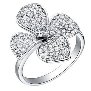 Fashionable Sliver Clear With Cubic Zirconia Flower Womens Ring(1 Pc)