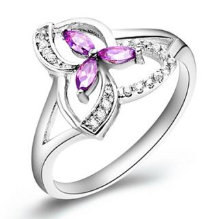Elegant Sliver Purple With Cubic Zirconia Flower Cut Womens Ring(1 Pc)