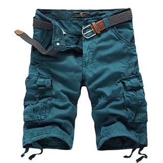 Mens Solid Color Multi Pocket Straight Shorts(without Belt) 9621 Blue