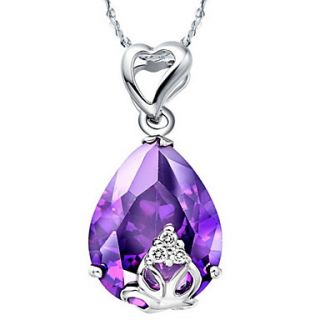 Vintage Water Drop Shape Womens Slivery Alloy Necklace With Gemstone(1 Pc)(Purple,Red)