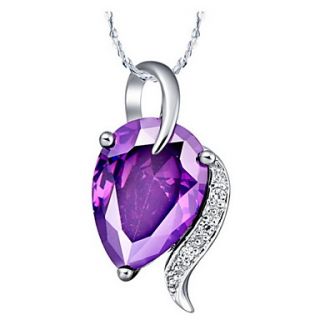 Elegant Heart Shape Womens Slivery Alloy Necklace With Gemstone(1 Pc)
