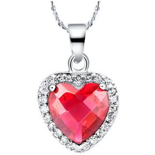 Elegant Heart Shape Womens Slivery Alloy Necklace With Red Gemstone(1 Pc)