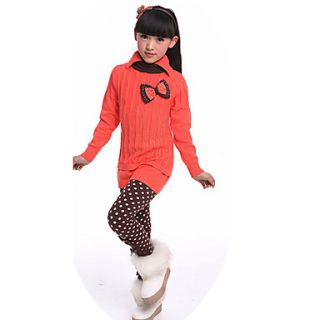 Girls Bowknot Stand Neck Cotton Long Sleeve Sweaters