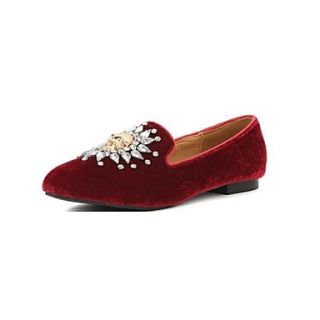 Flocking Womens Flat Heel Pointed Toe Comfort Loafers with Rhinestone Shoes (More Colors)