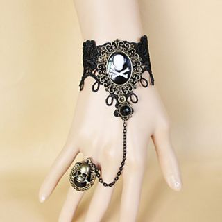 Scary Captain Black Lace Gothic Lolita Bracelet with Skull Ring