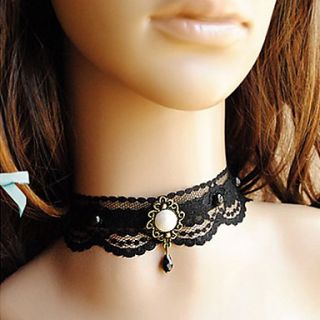 Handmade Romantic Style Black Lace Sweet Lolita Necklace with Pearl