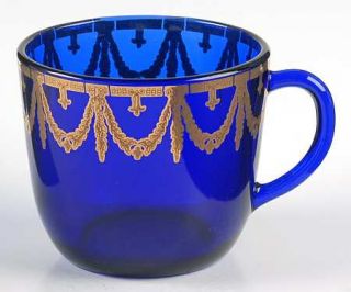 Arte Italica Medici Cobalt (Wafer Stem) Cup Only   Gold Encrusted Swags On Cobal