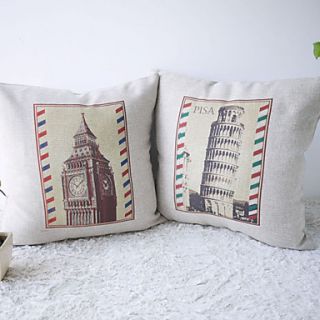 Set of 2 Leaning Tower and Big Ben Printed Decorative Pillow Covers