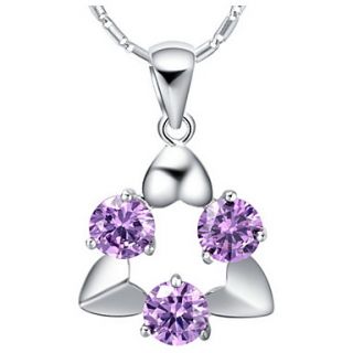 Elegant 3 Heart Shape Silvery Alloy Necklace With Gemstone(1 Pc)(Purple,White)