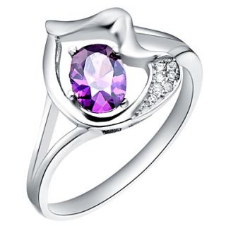Exquisite Sliver Purple With Cubic Zirconia Flower Womens Ring(1 Pc)