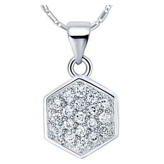 Vintage Hexagon Shape Slivery Alloy Necklace With Rhinestone(1 Pc)