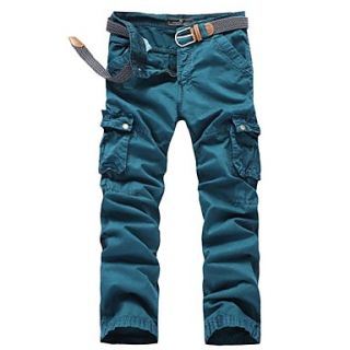 Mens Multi Pocket Solid Color Pants (Belt Not Included) 8325 Blue