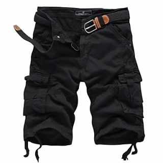 Mens Solid Color Multi Pocket Straight Shorts(without Belt) 9621 Black