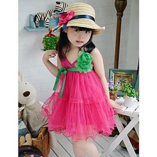 Girls Pink Sleeveless Green Flower One Piece Princess Dress