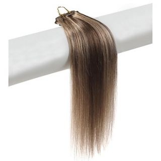 20 Inch #4/27 Mixed Black and Blonde 7 Pcs Human Hair Silky Straight Clips in Hair Extensions