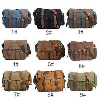 Mens Vintage Casual Style Canvas and Cowhide Messenger Bag