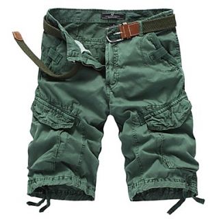 Mens Solid Color Multi Pocket Straight Shorts(without Belt) 3610 Green