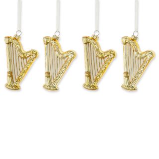 MARTHA STEWART MarthaHoliday Silent Night Set of 4 Glass Harp Christmas