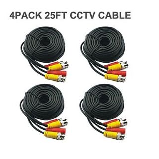 4 PCS 25 Ft BNC Video and Power 12V DC CCTV Cable