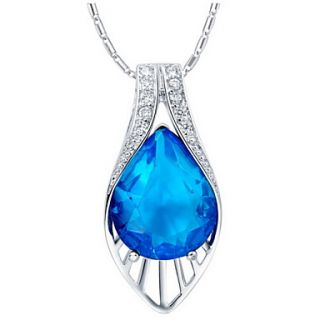 Vintage Water Drop Shape Slivery Alloy Necklace With Rhinestone(1 Pc)(Red,Blue,Purple)