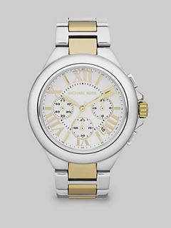 Michael Kors Camille Round Two Tone Stainless Steel Chronograph Bracelet Watch  
