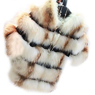 Half Sleeve Collarless Raccoon Fur Party/Casual Coat