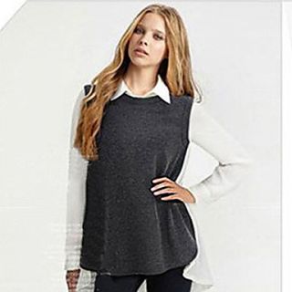 WeiMeiJia Womens Fashion Shirt Collar Contrast Color Splice Tops(Dark Gray)