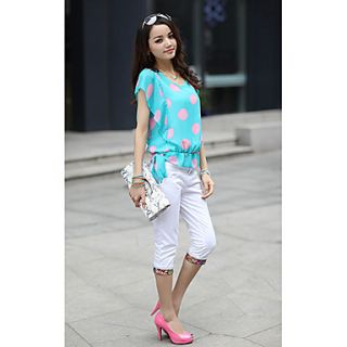 Womens Korean Style Summer Polka Dot Ruffle Sleeve Chiffon Shirt
