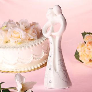 First Kiss in Heart Procelain Wedding Cake Topper with Rhinestone