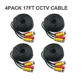 4 PCS 17 Ft BNC Video and Power 12V DC CCTV Cable