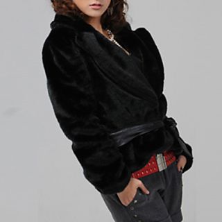 Womens Fur Collar Self belt Long Coat