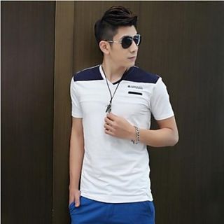 Mens Summer V Neck Casual Short Sleeve Splicing T shirt(Acc Not Included)