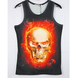 Mens 3D Series Fire Skeleton Printing Tight Movement Vests