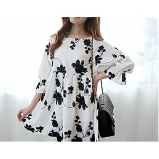 Maternity Round Collar Print Loose Flared Sleeves Blouse