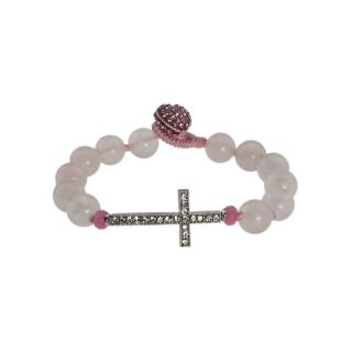 NATE & ETAN Rose Quartz Cross Stretch Bracelet, Womens