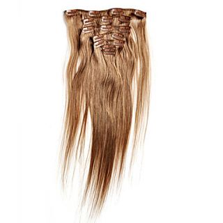 15 100% Brazilian Remy Clip In Hair #8,70G Straight 7 Pieces Set Human Hair Extensions Clip In