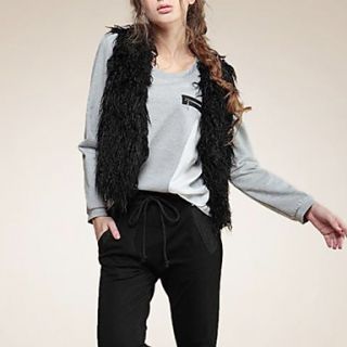Sleeveless Collarless Faux Fur Party/Casual Vest