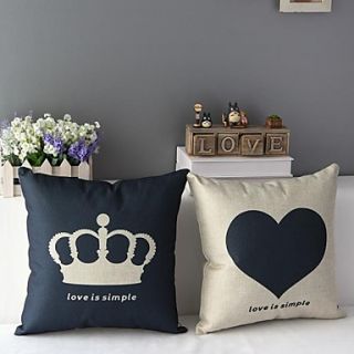 Set of 2 Ellegant Heart and Crown Printed Decorative Pillow Covers