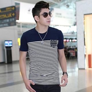 Mens Summer Round Neck Casual Short Sleeve Stripes T shirt(Acc Not Included)