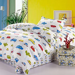 Duvet Cover,3 Piece Cotton Cartoon Cars(blue)