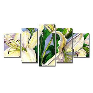 Hand Painted Oil Painting Floral Lily with Stretched Frame Set of 5
