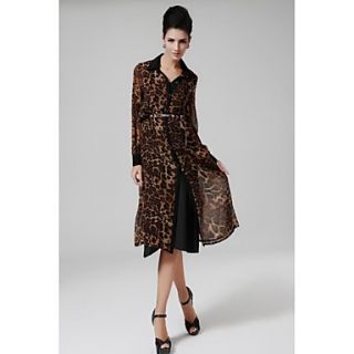 Womens Fashion Long Sleeve Leopard Dress With Belt